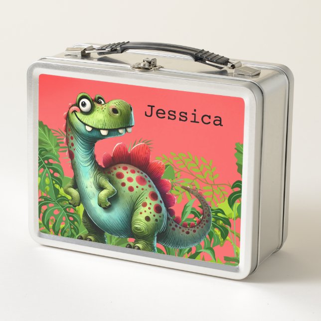 Fun Pink Dinosaur Child's Lunch Box (Vorderseite)