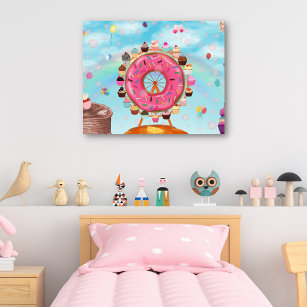 Fun Pink Doughnut Ferris Wheel and Cupcakes Poster