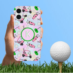 Fun Pink Feminine Golf Design und Custom Monogram iPhone 16 Plus Hülle