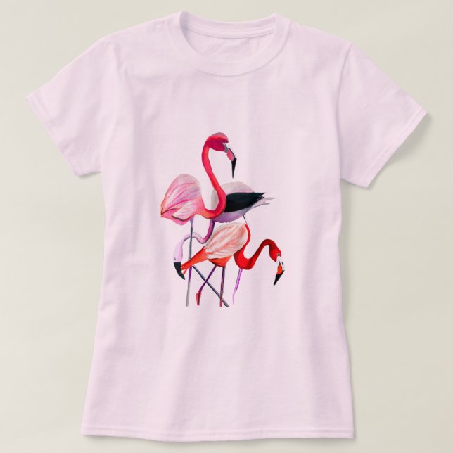 Fun pink Flamingo Aquarellbild T-Shirt (Design vorne)