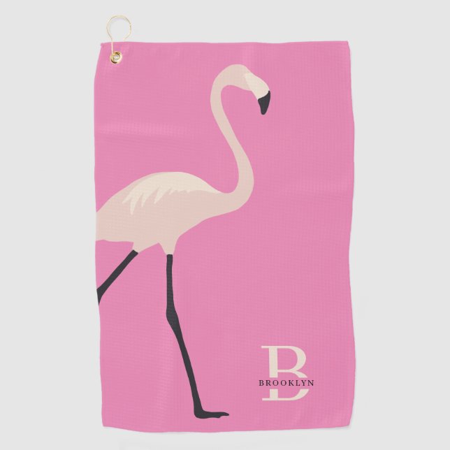 Fun Pink Flamingo Pro Mit Monogramm Muttertag Golfhandtuch (Vorderseite)