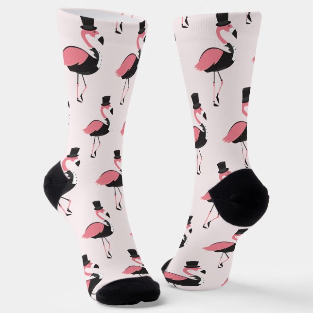 Fun Pink Flamingo Tuxedo Muster Tier Socken (Gewinkelt)