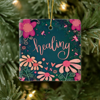 Fun Pink Floral Heilung Hübsch Herzinfarkt Inspiri Keramikornament