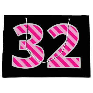 Fun Pink gestreift "32"; glücklich 32. Geburtstag; Große Geschenktüte
