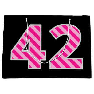 Fun Pink gestreift "42"; glücklich 42. Geburtstag; Große Geschenktüte