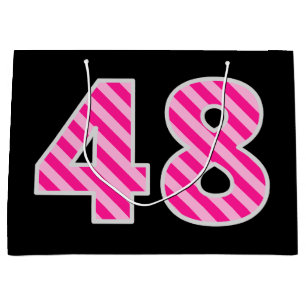 Fun Pink gestreift "48"; glücklich 48. Geburtstag; Große Geschenktüte