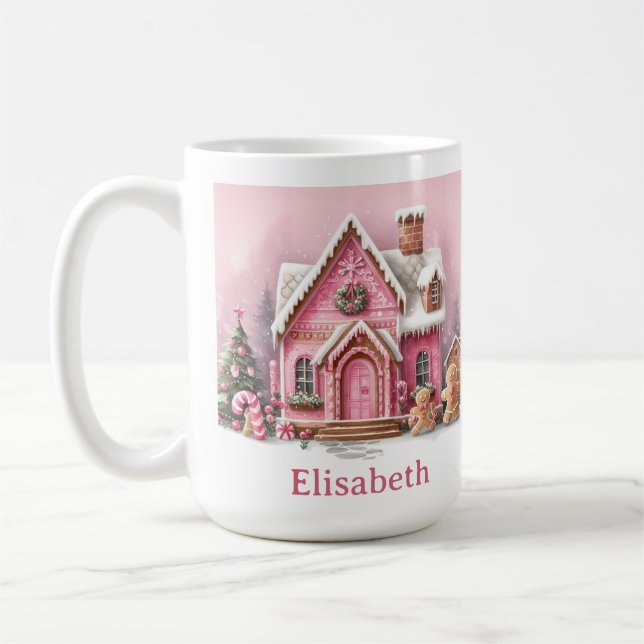 Fun Pink Gingerbread House Christmas Kaffeetasse (Links)