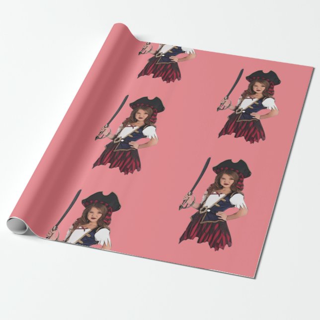 Fun Pink Girl Pirate Geschenkpapier (Ungerollt)
