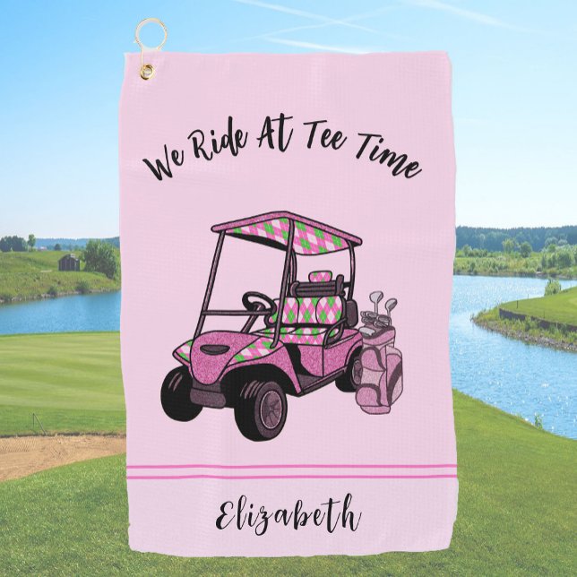 Fun Pink Glitzer Golf Cart Personalisiert Ladys Golfhandtuch (Von Creator hochgeladen)