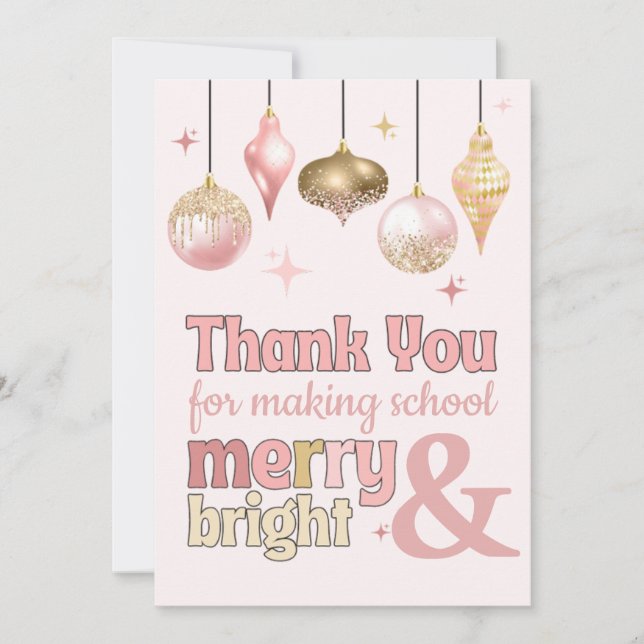 Fun Pink Gold Christmas Thank You Gift Card Holder Einladung (Vorderseite)