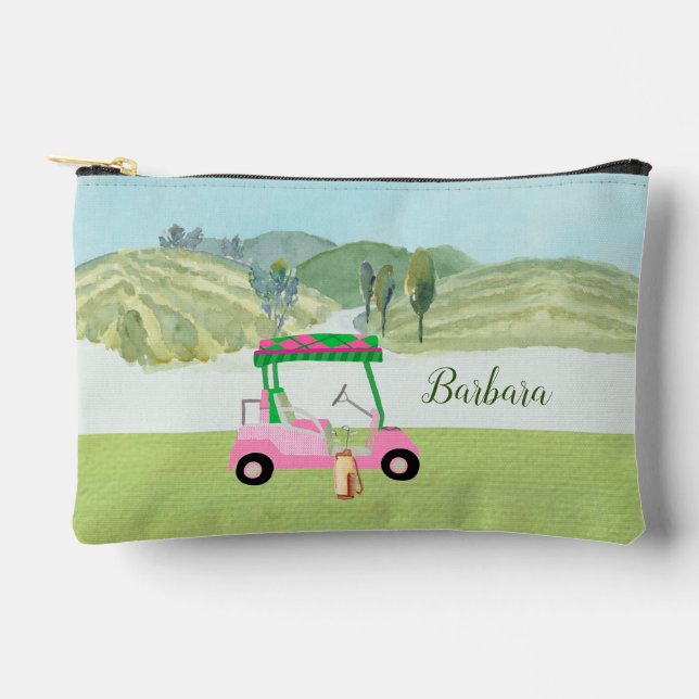 Fun Pink Golf Cart Landschaftlicher Personalisiert Zubehörtasche (Vorderseite)