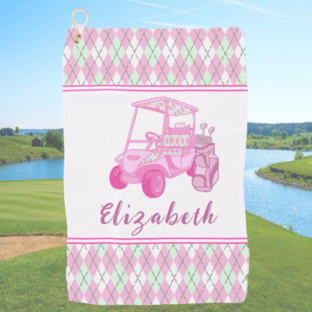 Fun Pink Golf Cart Preppy Personalisiert Ladys Golfhandtuch (Von Creator hochgeladen)