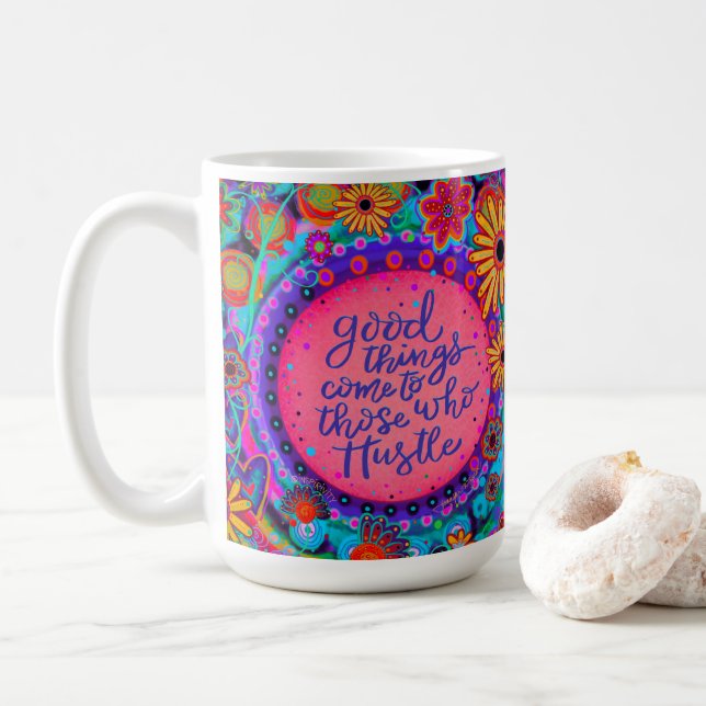 Fun Pink Hustle Quotenverzinsung Inspirivity Kaffeetasse (Mit Donut)