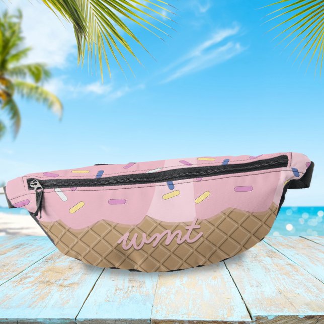 Fun Pink Ice Creme Cone Mit Monogramm Fanny Pack Bauchtasche ( A fun summer fanny pack for all sorts of cool adventures. Add your initials & enjoy the beach!)