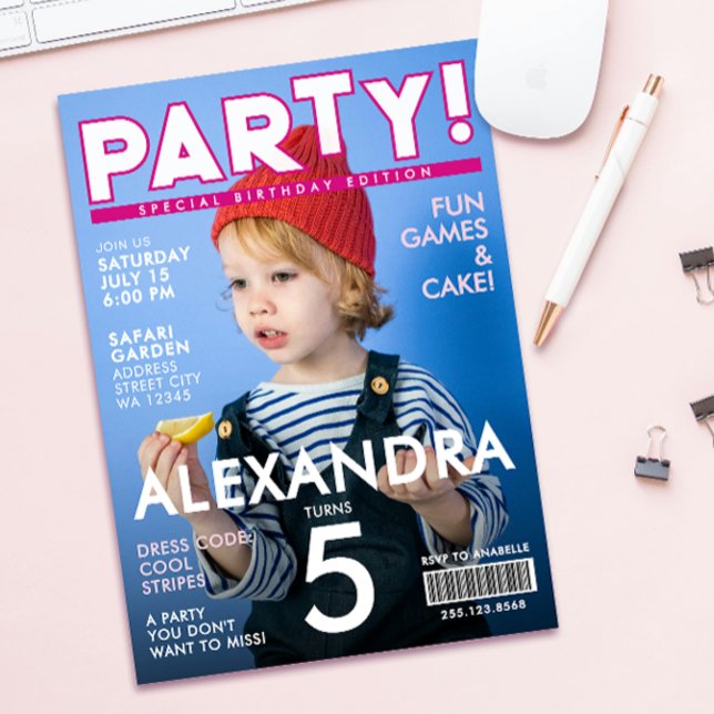 Fun Pink Magazine Cover Kids Editorial News Photo Einladung (Von Creator hochgeladen)