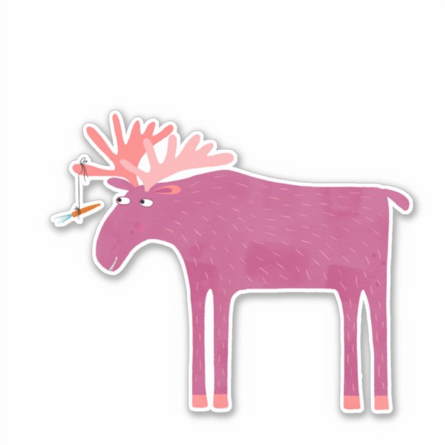 Fun Pink Moose Aufkleber (Vorderseite)