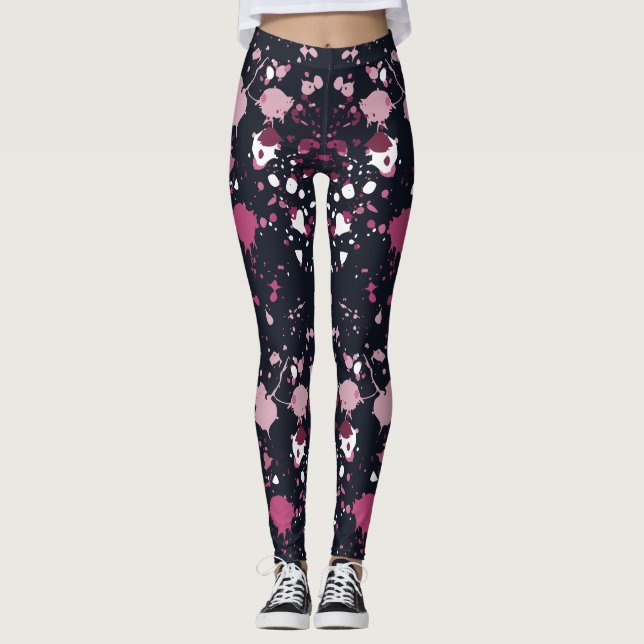 Fun Pink Paint Spritzer Muster Leggings (Vorderseite)