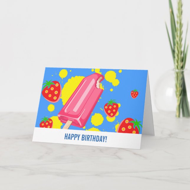 Fun Pink Popsicle und Strawberries Geburtstag Karte (Vorderseite)