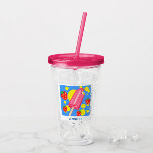 Fun Pink Popsicle und Strawberries Hallo Sommer Acryltrinkbecher