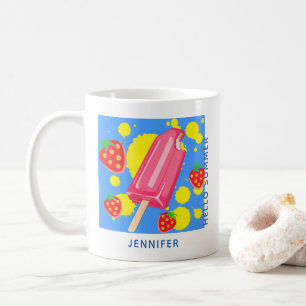 Fun Pink Popsicle und Strawberries Hallo Sommer Kaffeetasse
