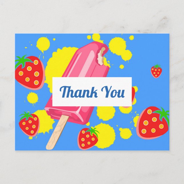 Fun Pink Popsicle und Strawberries Vielen Dank Postkarte (Vorderseite)