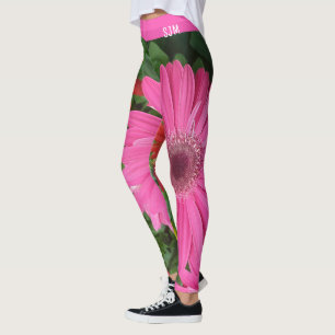 FUN PINK RED GERBERA BLUME DAISRALE FLORAL INITIAL LEGGINGS