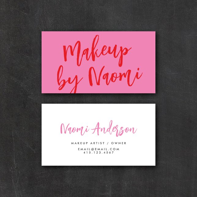 Fun Pink + Red Modern Calligraphy Script Visitenkarte (Von Creator hochgeladen)