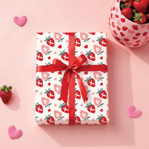 Fun Pink Strawberry XOX Valentinstag Muster Geschenkpapier