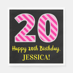 Fun Pink Streifen "20"; Herzlichen Glückwunsch zu Serviette