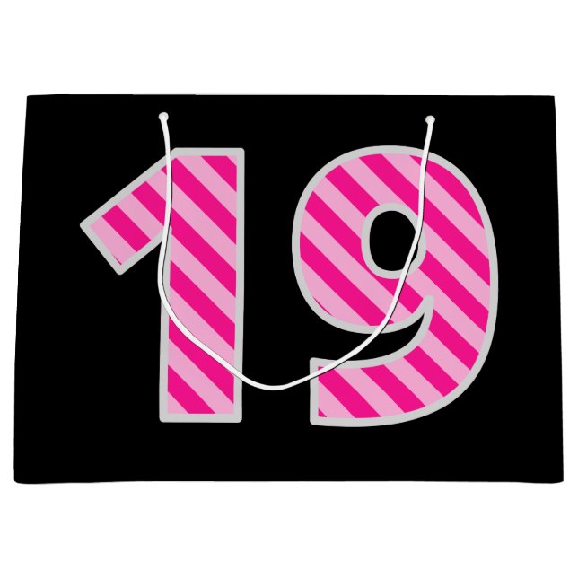 Fun Pink Striped "19"; glücklich 19. Geburtstag; N Große Geschenktüte (Vorderseite)