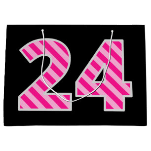 Fun Pink Striped "24"; Happy 24. Geburtstag; Name Große Geschenktüte