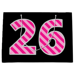 Fun Pink Striped "26"; Happy 26. Geburtstag; Name Große Geschenktüte