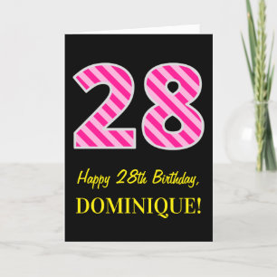 Fun Pink Striped "28"; Happy 28. Geburtstag; Name Karte