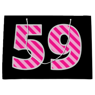 Fun Pink Striped "59"; Happy 59. Geburtstag; Name Große Geschenktüte