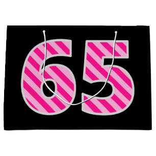 Fun Pink Striped "65"; Happy 65 th Birthday; Name Große Geschenktüte