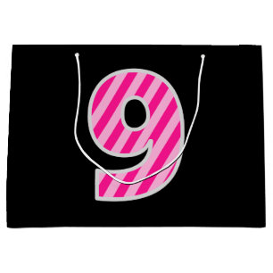 Fun Pink Striped "9"; Happy 9. Geburtstag; Name Große Geschenktüte