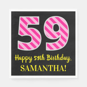 Fun Pink Stripes "59"; Happy 59. Geburtstag; Name Serviette