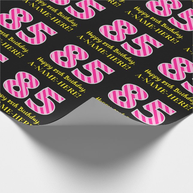 Fun Pink Stripes "85"; Glücklicher 85. Geburtstag; Geschenkpapier (Ecke)