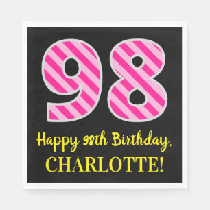 Fun Pink Stripes "98"; Happy 98. Geburtstag; Name Serviette