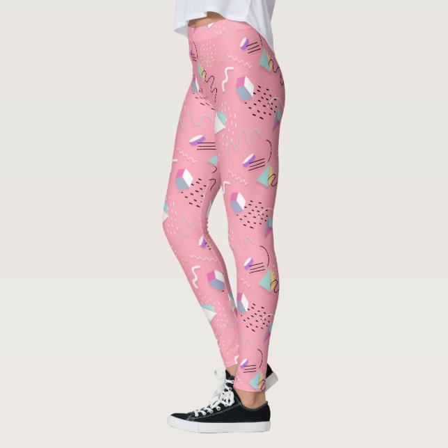 Fun Pink Throwback Graphics der 1990er Jahre Leggings (Links)