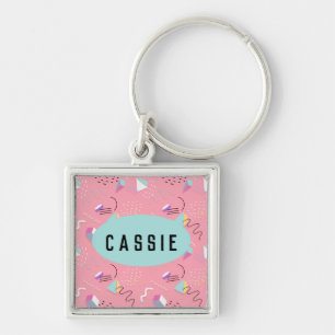 Fun Pink Throwback Graphics der 1990er Jahre Schlüsselanhänger