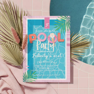 Fun Pink Tropical Adult Summer Pool Party Geburtst Einladung