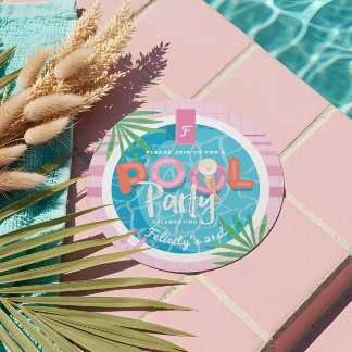 Fun Pink Tropical Palm Summer Pool Party Geburtsta Einladung