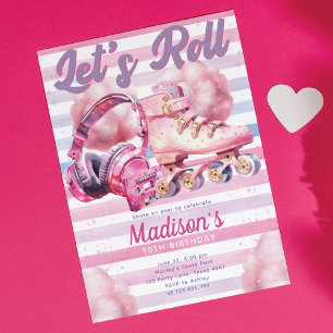 Fun Pink Wasserfarbe Roller Blade Geburtstag Einladung