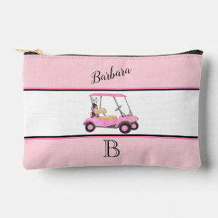 Fun Pink Watercolor Golf Cart Monogram Name Zubehörtasche