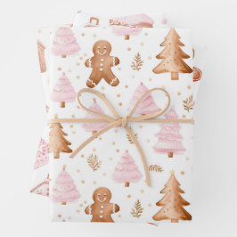 Fun Pink Weihnachten Süße Leckereien Geschenkpapier Set