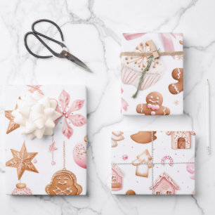 Fun Pink Weihnachten Süße Leckereien Geschenkpapier Set