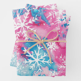 Fun Pink Weihnachts-Schneeflocke Geschenkpapier Set