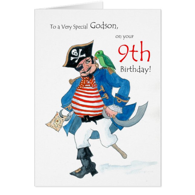 Fun Pirate 9. Geburtstagskarte für Godson (Vorne)