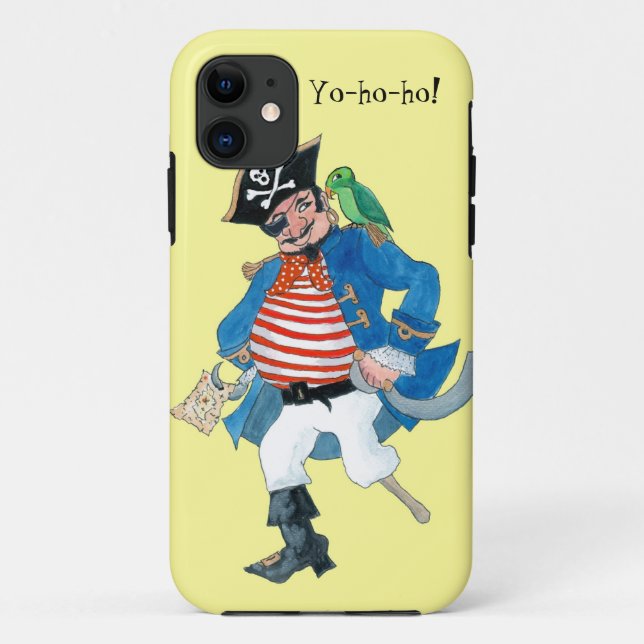 Fun Pirate and Parrot on Pale Lemon Yellow Case-Mate iPhone Hülle (Rückseite)